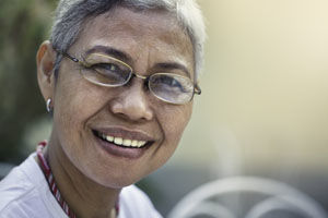 Smiling gray haired woman