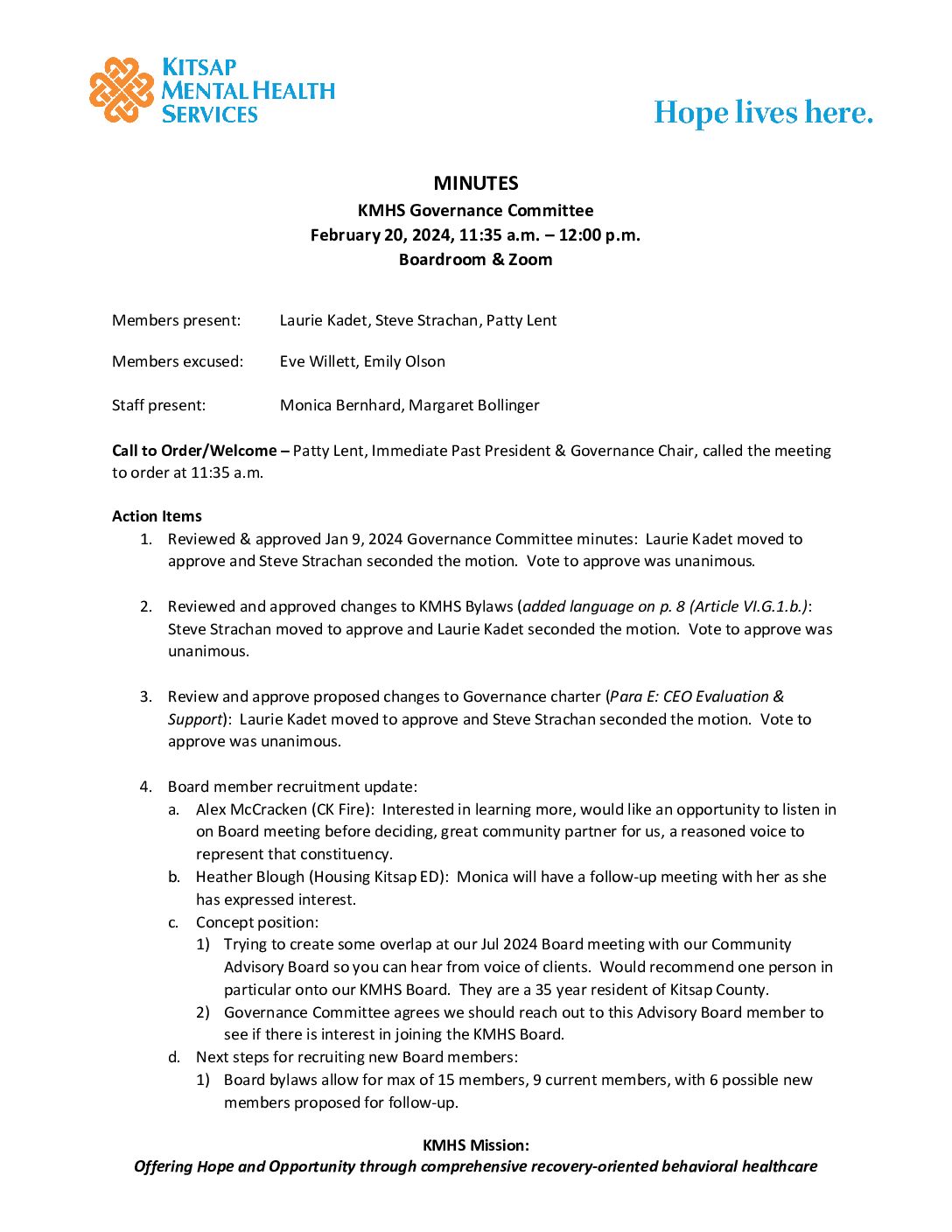 4.16.2024 – Governance Action Items